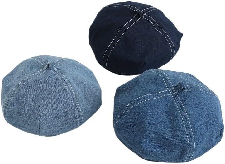 Student Denim Octagonal Beret Men's Women's Casual Painter's Hat